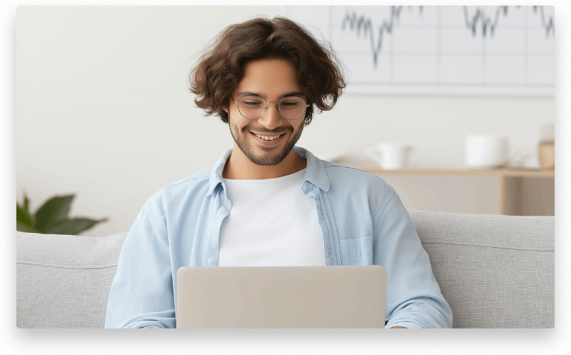 A man earning from Forex trading on his laptop