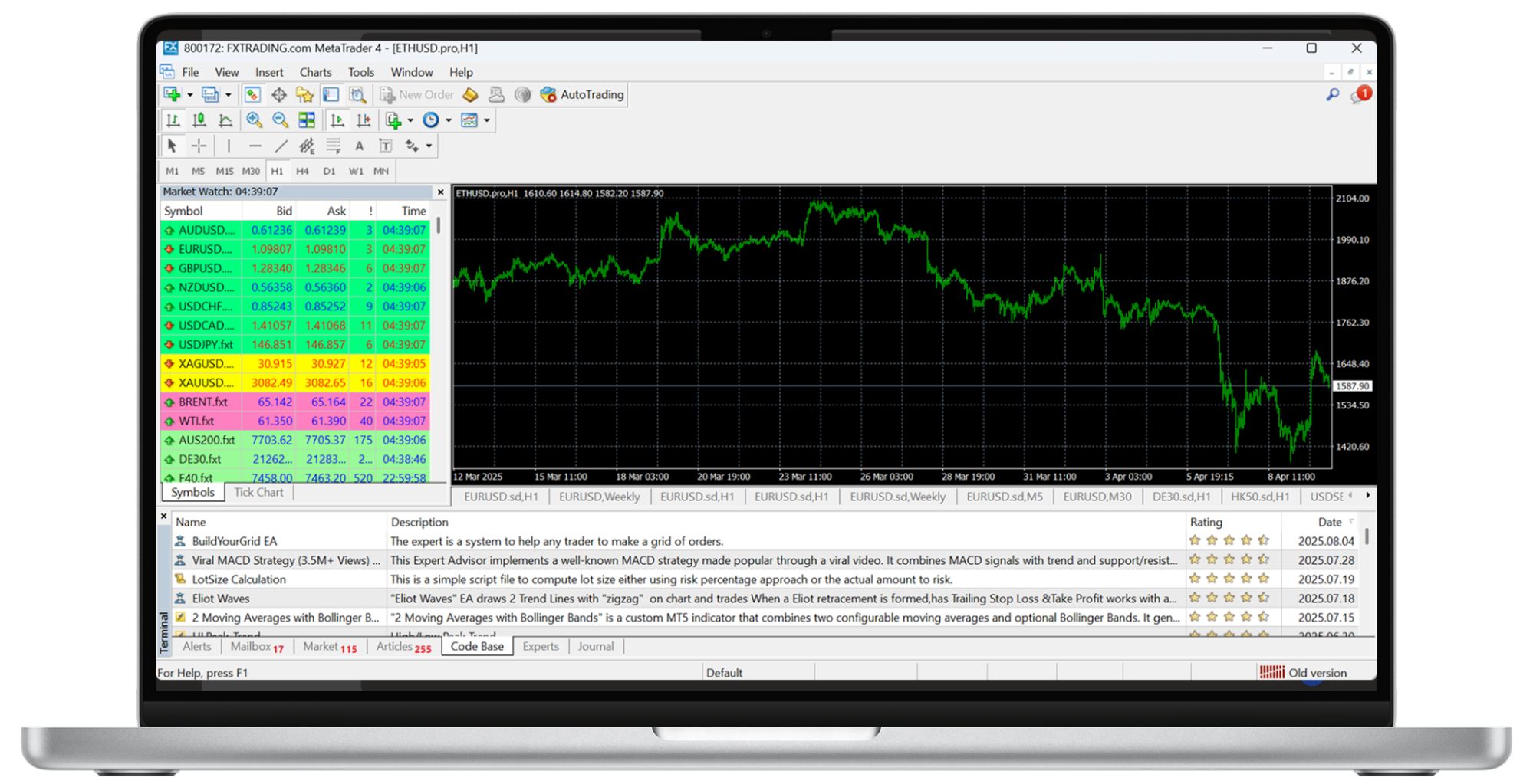 MT4 trading platform interface showing live forex charts and market watch, illustrating trading tools used by mt5 mt4 brokers in Singapore